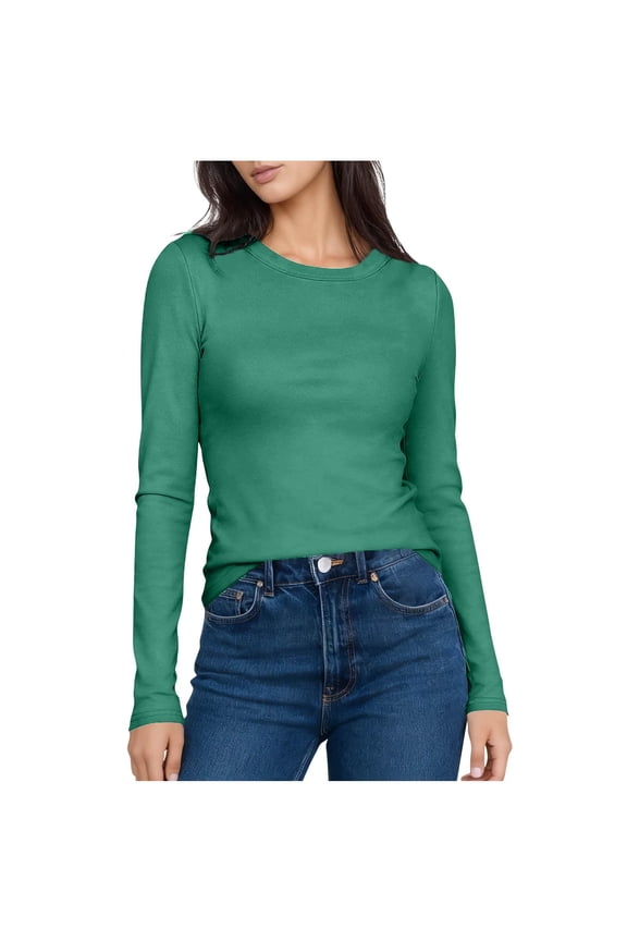 Classic Crew-Neck Long Sleeve Shirts for Women - Fall Spring Casual Base Layer Going Out Tees Basic Tops, Army Green