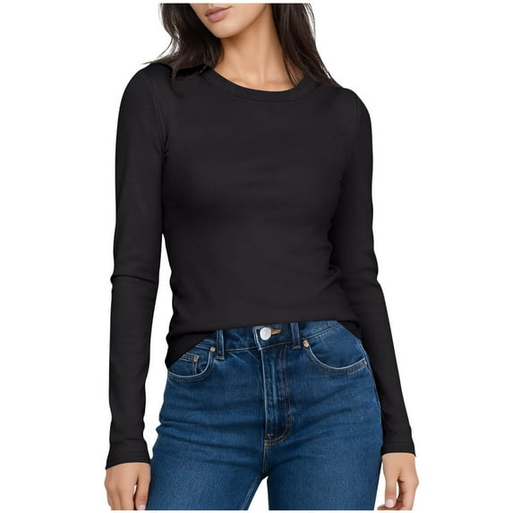 SwiftWear Classic Crew-Neck Long Sleeve Shirts for Women - Fall Spring Casual Base Layer Going Out Tees Basic Tops, Black