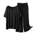 thumbnail image 1 of SwiftWear Cool & Chic Modal Cotton Pajamas V-Neck Tee & Adjustable Tie Wide Leg Pants Pajama Set – Perfect for Lounging, Travel, or Bedtim, 1 of 3