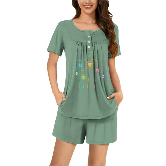 SwiftWear Cozy & Chic Summer Pajama Sets Lightweight Button Top & Matching Shorts 2 Piece Loungewear for Lazy Days at Home S-3XL