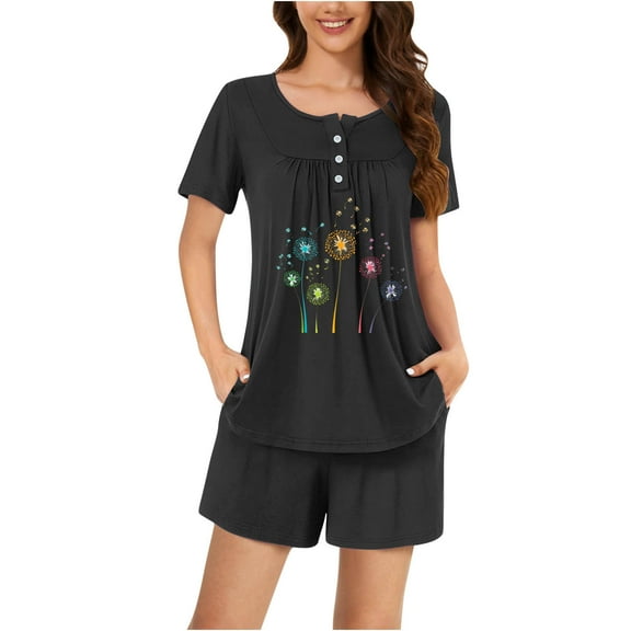 SwiftWear Cozy & Chic Summer Pajama Sets Lightweight Button Top & Matching Shorts 2 Piece Loungewear for Lazy Days at Home S-3XL