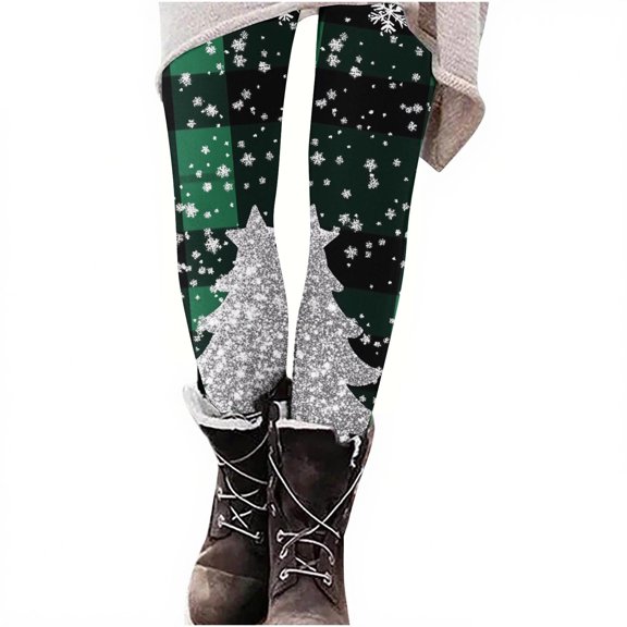 SwiftWear Cozy Christmas Patterned Leggings for Women, High Waisted Fitted Yoga Pants Cute Holiday Party Lounge Athletic Running Tights