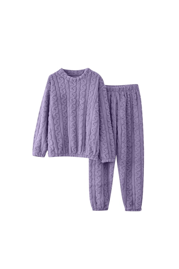 Cozy Comfort Pajamas for Women Set- Brushed Fleece Sleepwear with Knit Texture, Cuffed Ankles & Elastic Waist Loungewear in Cream White