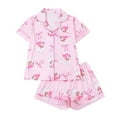 thumbnail image 1 of SwiftWear Women's Christmas Pajama Set Cute Santa Print Sleepwear & Loungewear Silk Button-Down Top with Shorts, Comfortable Fit Pjs Pink, 1 of 9