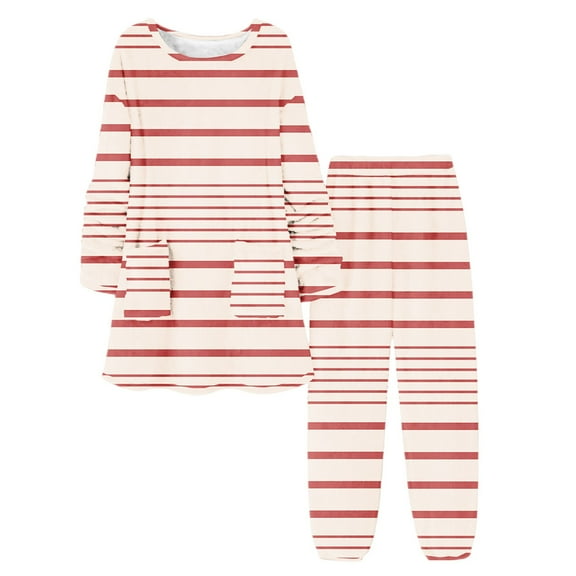 SwiftWear Cozy Winter Flannel Pajamas for Women - Plus Size Sleepwear & Lounge Set Soft Long Sleeve Top with Elastic Waist Pants, Comfortable Fit in S-3XL Beige