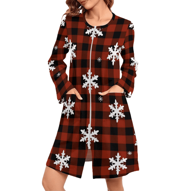 SwiftWear Cozy Women's Christmas Themed Lounge Robe - Soft Brushed Long  Sleeve Sleepwear, Relaxed Fit Holiday Pajama Dress with Pockets -  Walmart.com