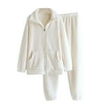 thumbnail image 1 of SwiftWear Cozy Women's Fleece-Lined Pajama Set - Winter Warm Sleepwear Full-Zip Collared Top with Pockets and Soft Brushed Pants, Comfortable Home Lounge Wear, 1 of 3