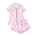 thumbnail image 1 of SwiftWear Cute Floral Bow Print Pajama Set for Women - Soft Cozy Sleepwear & Loungewear, Collared Button-Down Top with Pocket and Shorts, Comfortable Lightweight Summer Fall Pjs Home Wear Pink, 1 of 6