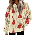thumbnail image 1 of SwiftWear Cute Santa Plaid Graphic Fleece-Lined Hooded Sweatshirt for Women - Soft Oversize Christmas Pullover Tops Holiday Themed Casual Wear with Pocket Beige, 1 of 6