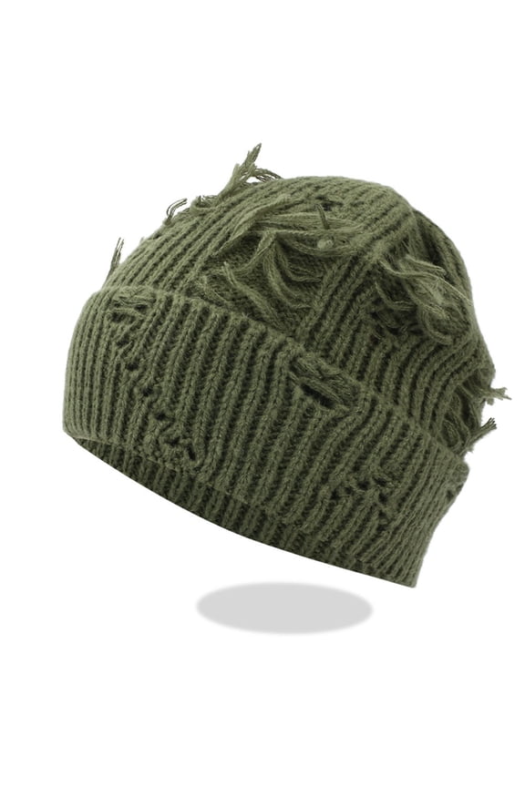 Distressed Slouchy Beanie for Men & Women, Streetwear Knit Hat with Ripped Detail, Hip Hop Winter Skull Cap Unisex Cold Weather Dad Hat