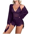 thumbnail image 1 of SwiftWear Elegant Women's 3-Piece Lace Pajama Set V-Neck Camisole Sleepwear & Lounge Wear, Matching Shorts & Cardigan, Plus Size Comfort in S-XXXL Purple, 1 of 6