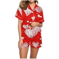 thumbnail image 1 of SwiftWear Fashion-Forward Summer Pajama Set Soft Stretch Womens Short Sleeve Button up Top & Shorts with Heart Print, Anniversary Valentines Day Gifts for Her, 1 of 5