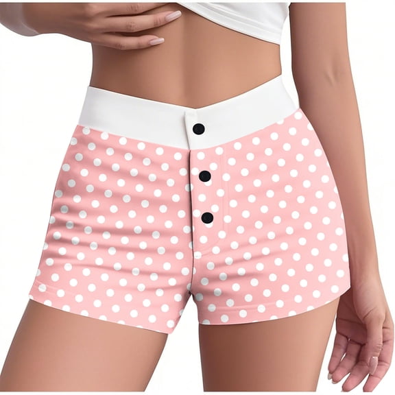 SwiftWear Fashionable Polka Dot High-Waisted Summer Pajama Shorts Women with Elastic Waist & Button Detail – Soft, Stretchy Sleepwear