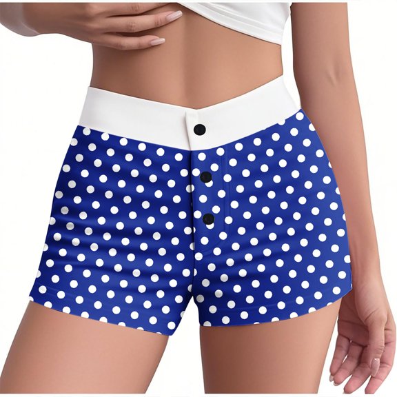 SwiftWear Fashionable Polka Dot High-Waisted Summer Pajama Shorts Women with Elastic Waist & Button Detail – Soft, Stretchy Sleepwear
