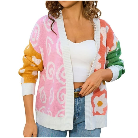 SwiftWear Floral Cardigan Sweater for Women - Oversized Soft Knit Open Front Tops with Colorful Blooms for Spring/Autumn Casual Wear