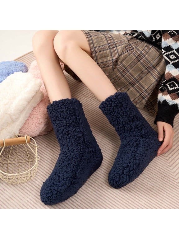 SwiftWear Fuzzy Fluffy Bootie Slipper Sock with Gripper Warm Cozy House Socks for Women - Winter Soft Comfy Fleece Sleep Socks, Black