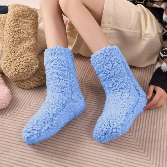 SwiftWear Fuzzy Fluffy Bootie Slipper Sock with Gripper Warm Cozy House Socks for Women - Winter Soft Comfy Fleece Sleep Socks, Blue