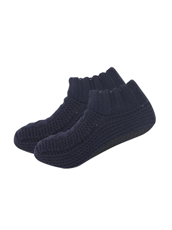 Fuzzy Slipper Socks for Women Non Slip House Socks with Grips Winter Warm Gifts, Navy