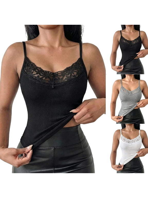 Lace Camisole for Women V Neck Spaghetti Strap Tank Top Casual Stretchy Slim Fit for Daily Summer Wear