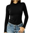 thumbnail image 1 of SwiftWear Long Sleeve Shirts for Women Cute Ruffle Trim Mock Neck Tops Casual Slim Fit Tee Fall Fleece Layer Basic Outfits, 1 of 7