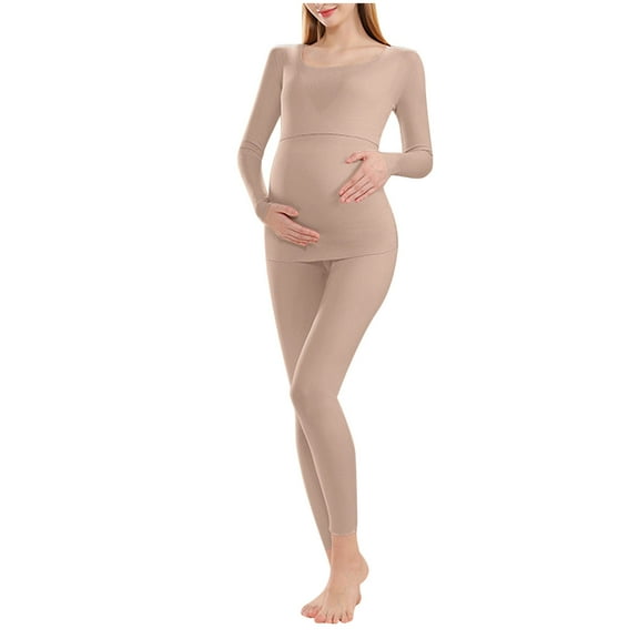 SwiftWear Maternity Sleepwear Set Thermal Underwear Women's Cozy Nursing Pajamas Soft Stretch Pregnancy Loungewear Long Sleeve Top & Pants