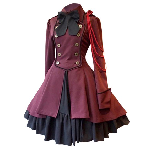 SwiftWear Medieval Renaissance Butterfly Bow Ruffled Long Sleeve Dress for Women S-5XL Plus Size Flared Hem Elegant Gothic Vintage Style Homecoming Gown​