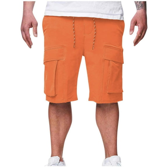 SwiftWear Men's Casual Cargo Pants with Elastic Waist & Drawstring - Solid Color Straight Leg Outdoor Exercise Pants with Pockets