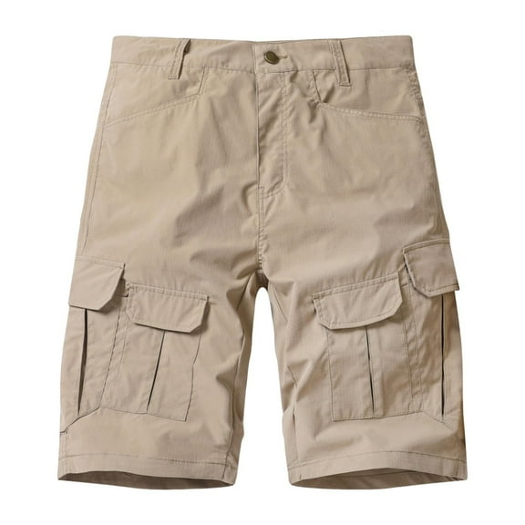 SwiftWear Men's Casual Cargo Shorts with Elastic Waist, Zipper & Button Pockets - Comfortable & Stylish Outdoor Work Shorts