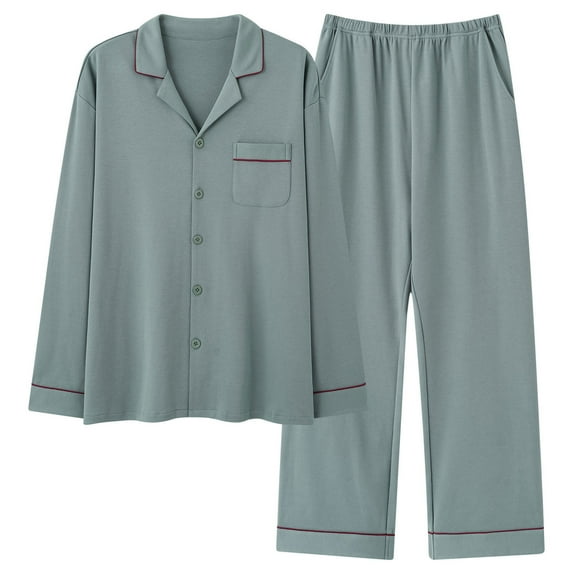 SwiftWear Men's & Women's Plus-Size Unisex Cotton Pajama Set Comfortable Sleepwear & Loungewear Collared Button-Up Top with Pocket Pants 2 Piece Fall Spring Pjs