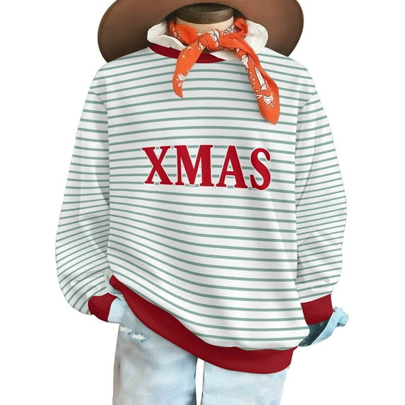 SwiftWear Men's & Women's "XMAS" Striped Christmas Sweatshirt Warm Fleece-Lined Crewneck Festive Long Sleeve Pullover Top for Holiday Family Gatherings Mint Green
