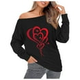thumbnail image 1 of SwiftWear Off Shoulder Bow Graphic Black Sweatshirt Women's Casual Pullover Tops with Bold Print, Comfort Fit Trendy Sweat Shirt, 1 of 4
