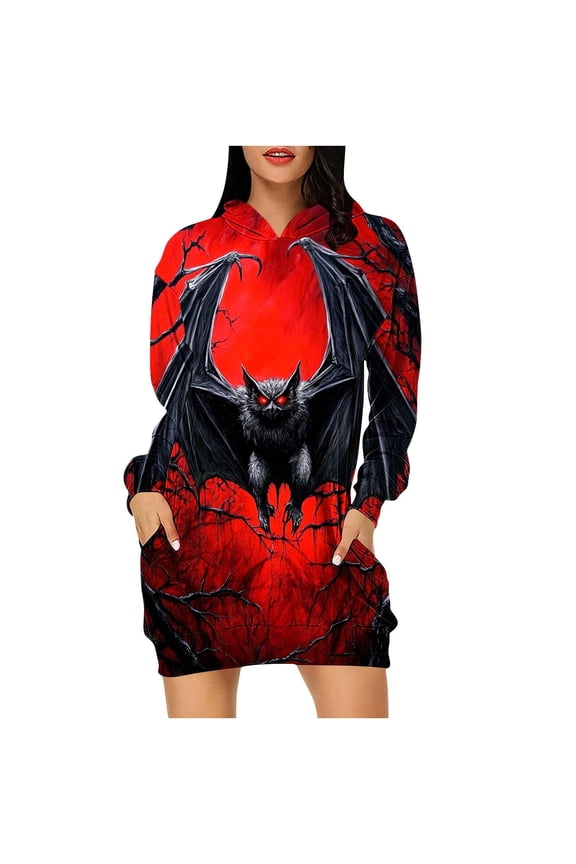 Oversize Halloween Dress for Women Spooky Floral Pumpkin Print Sweatshirts Hooded Design with Pockets