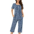 thumbnail image 1 of SwiftWear Pajamas for Women Set 2 Piece Women's Stylish Loungewear Loose Fit Button-Up Blouse, Capri Pants with Side Pockets - Cozy Sleepwear for Summer, 1 of 5