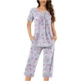 thumbnail image 1 of SwiftWear Pajamas for Women Set 2 Piece Women's Stylish Loungewear Loose Fit Button-Up Blouse, Capri Pants with Side Pockets - Cozy Sleepwear for Summer, 1 of 5