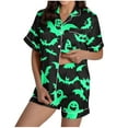 thumbnail image 1 of SwiftWear Playful Pumpkin Print Fall Pajama Set for Women - Festive Sleepwear & Home Wear, Collared Short Sleeve Top with Matching Shorts Green, 1 of 8