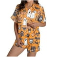 thumbnail image 1 of SwiftWear Playful Pumpkin Print Fall Pajama Set for Women - Festive Sleepwear & Home Wear, Collared Short Sleeve Top with Matching Shorts Orange, 1 of 8