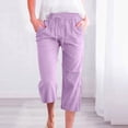 thumbnail image 1 of SwiftWear Plus Size Solid Capri Pants for Women - Cotton Linen Drawstring Waist Capris, Relaxed Fit Straight-Leg Pants S-5XL, 1 of 6
