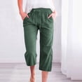 thumbnail image 1 of SwiftWear Plus Size Solid Capri Pants for Women - Cotton Linen Drawstring Waist Capris, Relaxed Fit Straight-Leg Pants S-5XL, 1 of 6