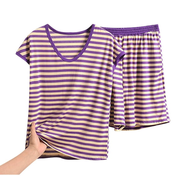 SwiftWear Plus Size Summer Cotton Pajamas for Women Set 2 Piece Striped V-Neck Loungewear Set – Soft, Oversized Sleeveless Tank Tops & Shorts with Pockets Pajamas Set 2 Piece