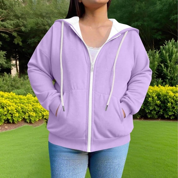 SwiftWear Plus-Size Women's Weighted Zip Up Hoodie - Extra Warm Oversized Long Sleeve Hooded Top Streetwear Style Casual Outerwear Jacket (L-5XL) Purple