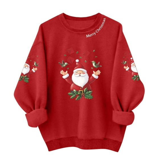 SwiftWear Red Merry Christmas Cute Graphic Crewneck Sweatshirt for Women Festive Holiday Long Sleeve Pullover Top for Seasonal Celebrations