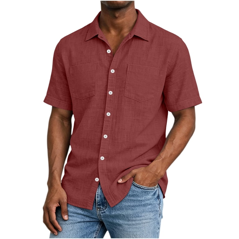 mens summer casual dress shirts Swiftwear Short Sleeve Button Down for Men Lightweight Beach Vacation Cotton Top Shirt with Pockets, Men's, Size: XL, Red HIGH LOW DRESS Elizabeth Tiered Ruffle Maxi Size:L(8-10) Refresh your warm Smart casual