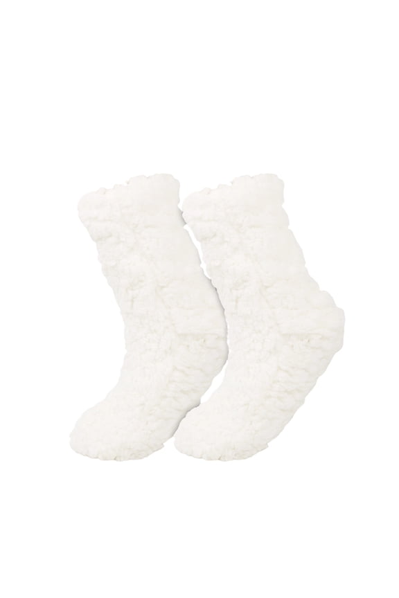 Slipper Fuzzy Socks Winter Warm Fluffy Socks Womens Cozy Sleeping Indoor House Thick Sock, White