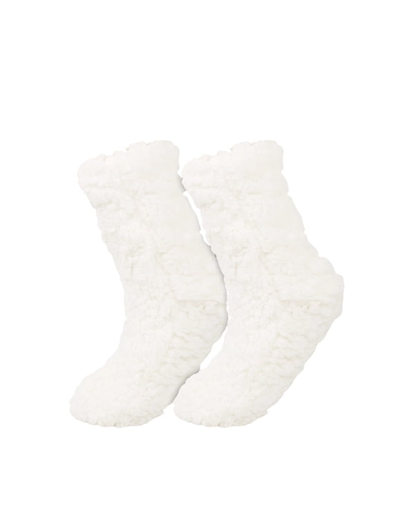 Slipper Fuzzy Socks Winter Warm Fluffy Socks Womens Cozy Sleeping Indoor House Thick Sock, White