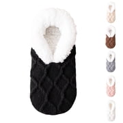 SwiftWear Slipper Socks for Women with Grippers, Thick Fleece Lined Fuzzy Winter Socks With Non Slip Bottoms, Cozy Warm House Slippers,1 Pairs, Black