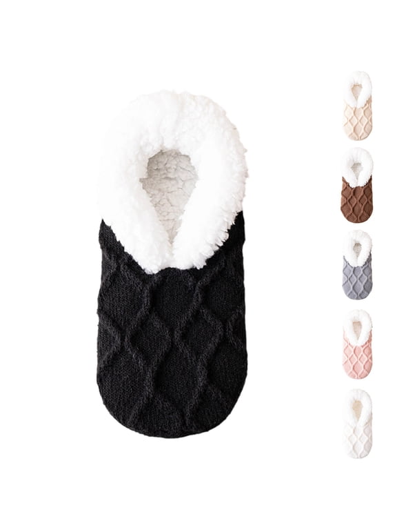 SwiftWear Slipper Socks for Women with Grippers, Thick Fleece Lined Fuzzy Winter Socks With Non Slip Bottoms, Cozy Warm House Slippers,1 Pairs, Black