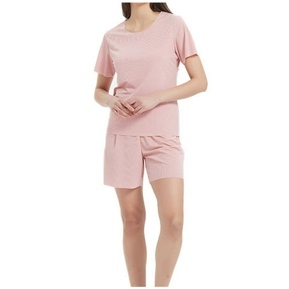 SwiftWear Solid Pink/Black Plus Size Pajama for Women Sets , Summer Short Sleeve Soft Sleepwear Tops and Shorts Pjs, Loose Loungewear 3XL-7XL