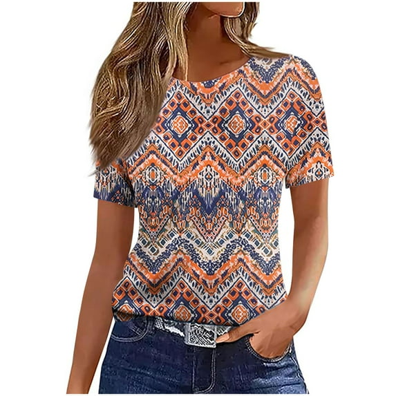 SwiftWear Trendy Women's Summer Boho Vintage Blouse with Geometric Print – Casual Summer Tops for Women, Loose Fit Tees