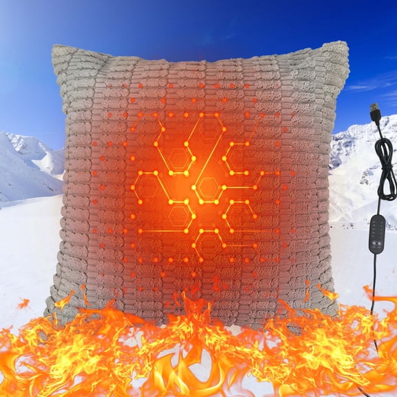 SwiftWear USB Heated Pillow Cover 5 Gear Adjustable Temperature Timer Soft Cozy Material Office Travel Home Use Warmer Cushion Cover with 5 Color Light Display​