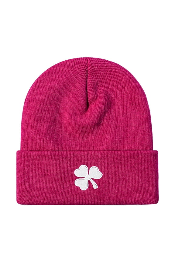 Unisex St Patricks Day Lucky Shamrock Embroidered Beanie Warm Knit Hat Festive & Casual Cold Weather Skull Cap for Men and Women